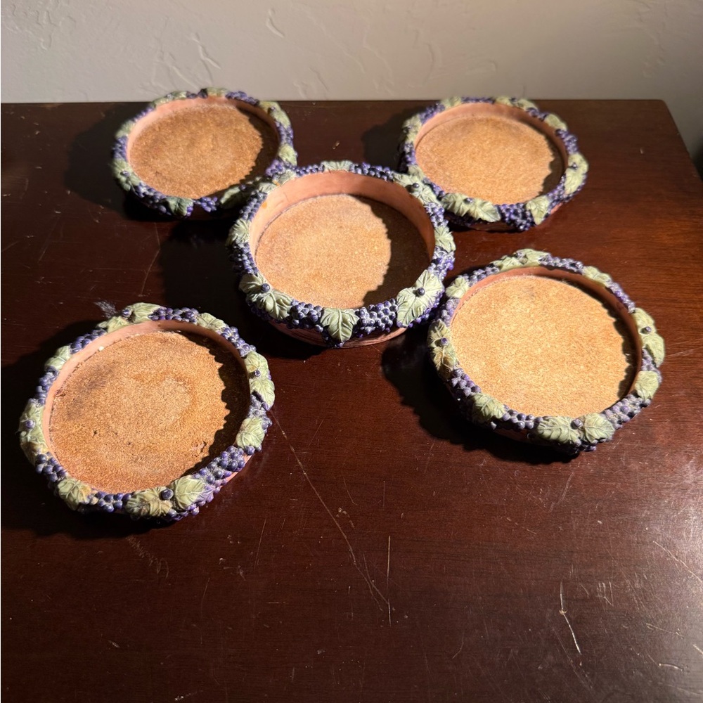 Vintage Handcrafted grapewine Cork & Resin Coasters‎ Set of 5